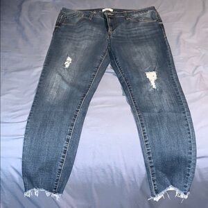 Kensie Blue Straight Leg Jeans with Distressed Details